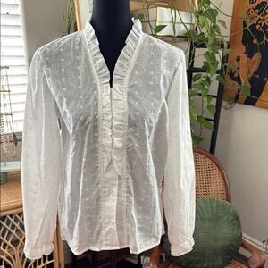Vintage Vicki Wayne’s White Eyelet Ruffle Detail Button Up Blouse Top